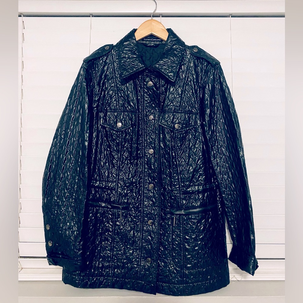Luisa Cerano Black Quilted Jacket/Raincoat Size 12